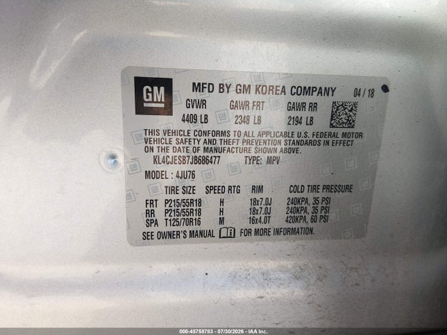 Продажа на аукционе авто 2018 Buick Encore Preferred, vin: KL4CJESB7JB686477, номер лота: 45758783