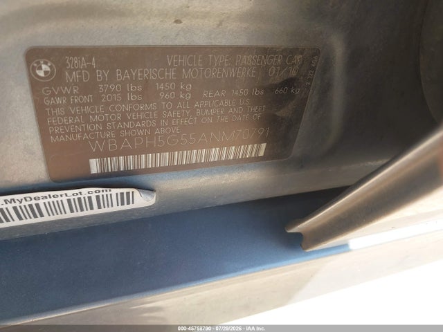 2010 Bmw 328i მანქანა იყიდება აუქციონზე, vin: WBAPH5G55ANM70791, აუქციონის ნომერი: 45758790