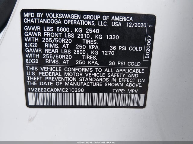 Aukcja sprzedaży 2021 Volkswagen Atlas Cross Sport 3.6l V6 Sel, vin: 1V2EE2CA0MC210298, numer aukcji: 45758791