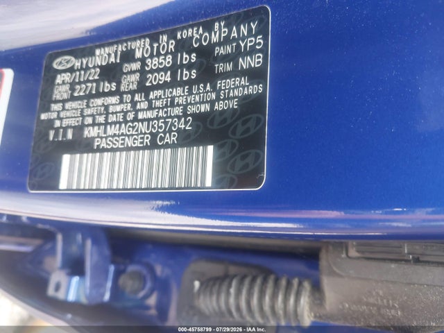 Продажа на аукционе авто 2022 Hyundai Elantra Sel, vin: KMHLM4AG2NU357342, номер лота: 45758799