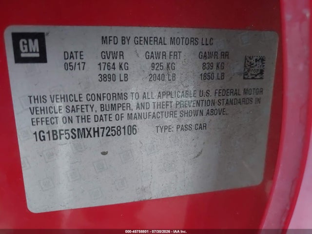 1G1BF5SMXH7258106 Chevrolet Cruze Premier Auto