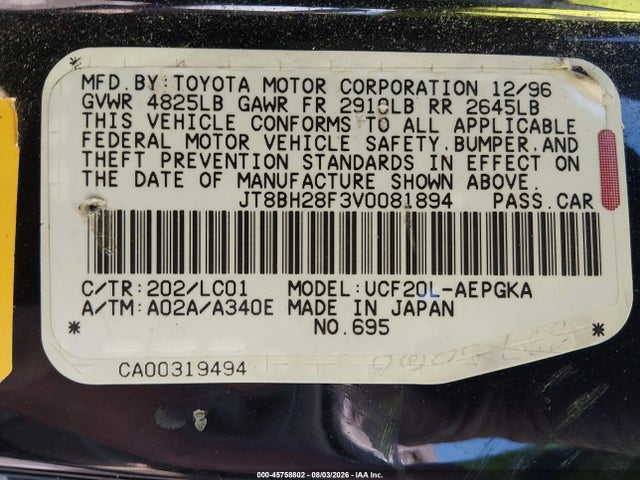 45758802 :رقم المزاد ، JT8BH28F3V0081894 vin ، 1997 Lexus Ls 400 مزاد بيع