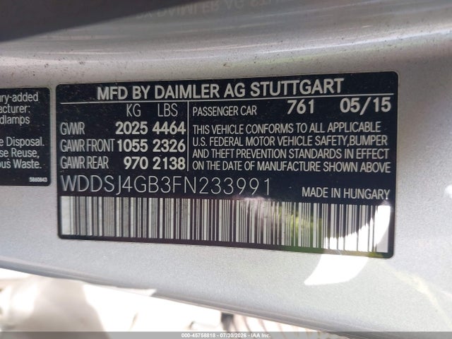 WDDSJ4GB3FN233991 Mercedes-Benz CLA 250 4MATIC