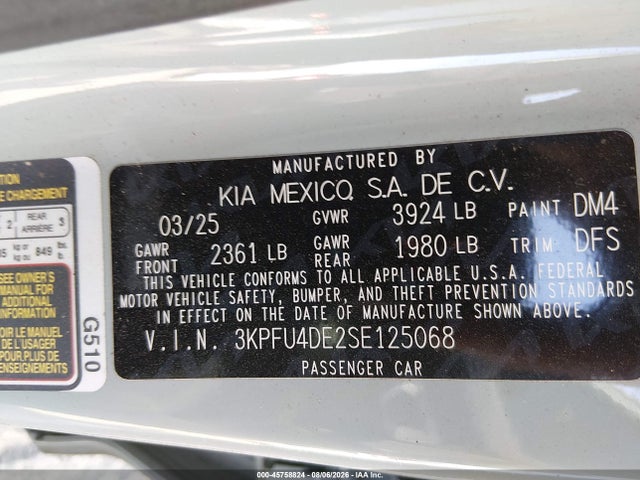 Aukcja sprzedaży 2025 Kia K4 Ex, vin: 3KPFU4DE2SE125068, numer aukcji: 45758824