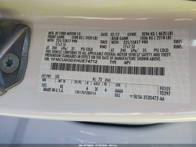 Ford ESCAPE SE 2017 1FMCU0GDXHUE74712 Image 9