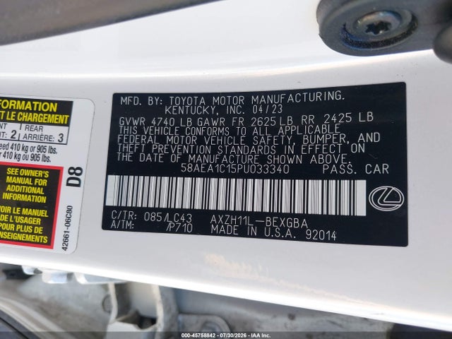 Lexus Es 300h Luxury 2023 58AEA1C15PU033340 Image 9