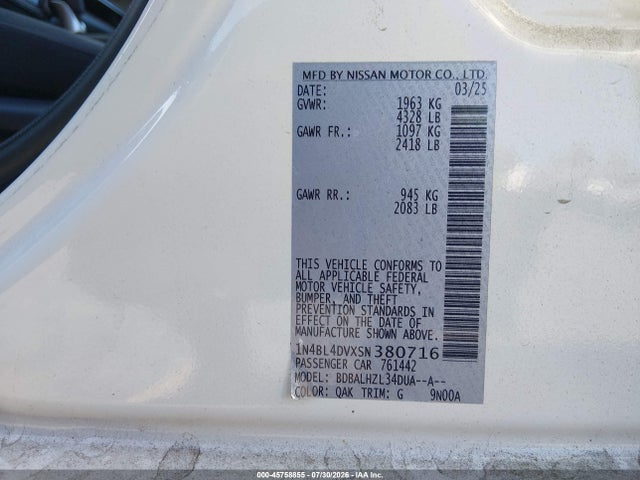 1N4BL4DVXSN380716 Nissan Altima Sv Fwd