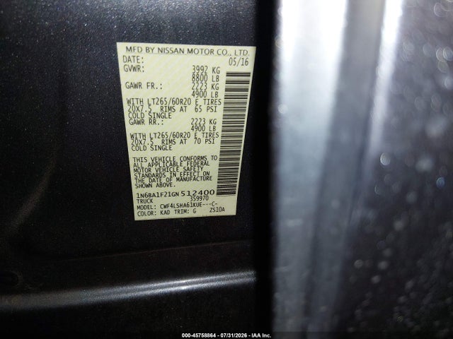 1N6BA1F21GN512400 Nissan Titan Xd Sv Diesel