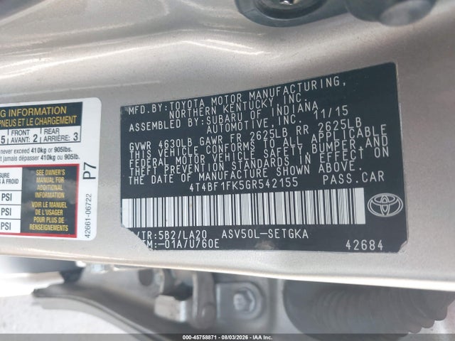Toyota CAMRY XLE 2016 4T4BF1FK5GR542155 Image 9
