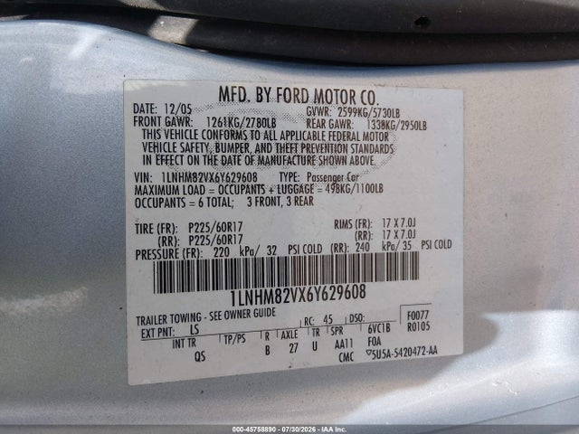 Продаж на аукціоні авто 2006 Lincoln Town Car Signature Limited, vin: 1LNHM82VX6Y629608, номер лоту: 45758890