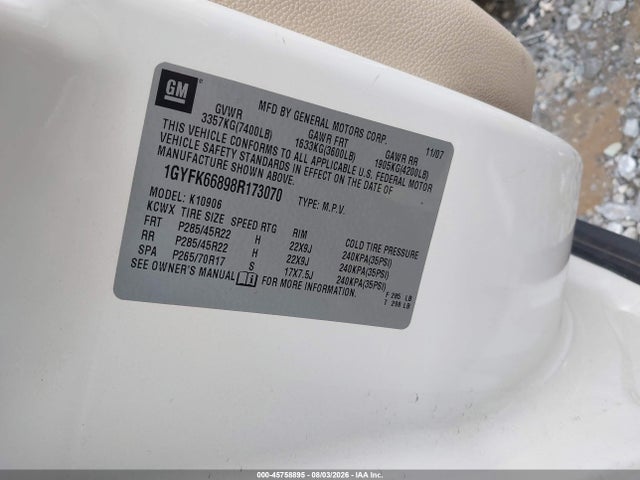 Продажа на аукционе авто 2008 Cadillac Escalade Esv, vin: 1GYFK66898R173070, номер лота: 45758895