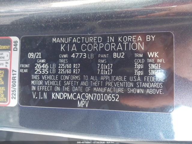 Продаж на аукціоні авто 2022 Kia Sportage Lx, vin: KNDPMCAC9N7010652, номер лоту: 45758941
