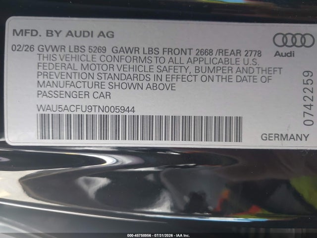 WAU5ACFU9TN005944 Audi A5