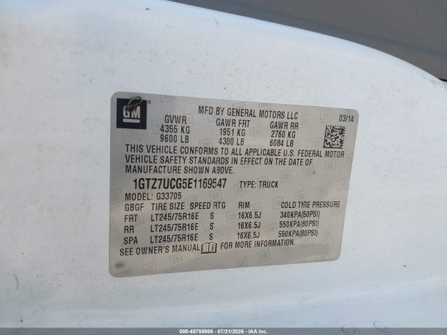 2014 Gmc Savana 3500 Work Van მანქანა იყიდება აუქციონზე, vin: 1GTZ7UCG5E1169547, აუქციონის ნომერი: 45758986
