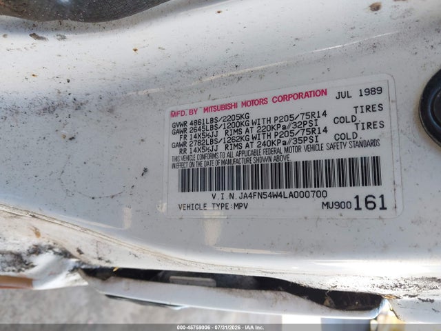 Auction sale of the 1990 Mitsubishi Wagon Ls, vin: JA4FN54W4LA000700, lot number: 45759006