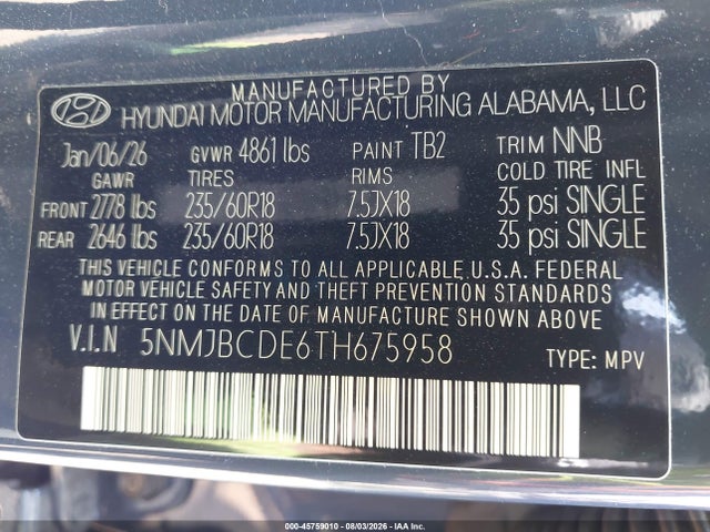 Hyundai TUCSON SEL 2026 5NMJBCDE6TH675958 Image 9