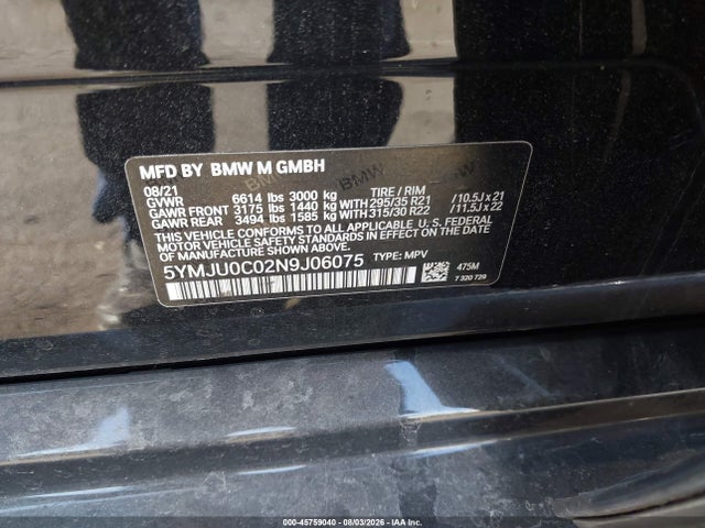 BMW X5 M 2022 5YMJU0C02N9J06075 Image 9