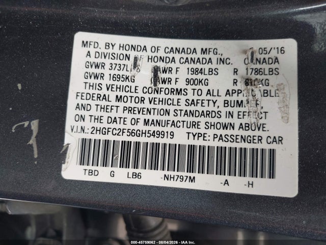 2HGFC2F56GH549919 Honda Civic Lx