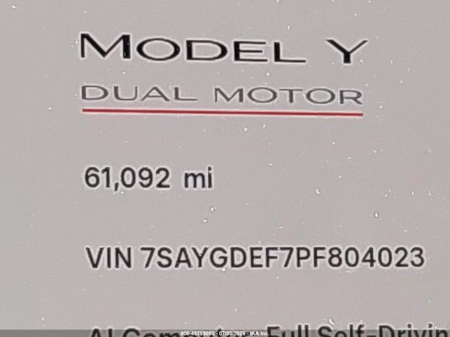 7SAYGDEF7PF804023 Tesla Model Y Performance Dual Motor All-wheel Drive