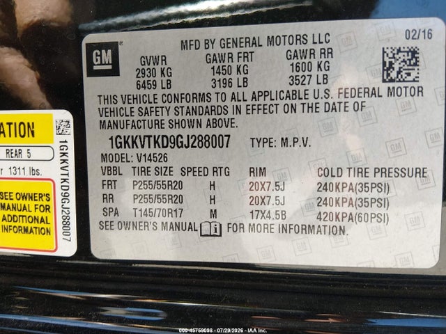 GMC Acadia Denali 2016 1GKKVTKD9GJ288007 Image 9