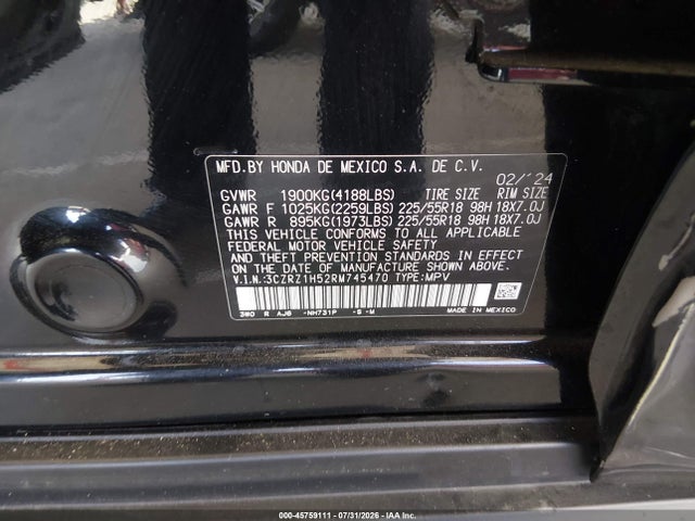 3CZRZ1H52RM745470 Honda Hr-v 2wd Sport/2wd Sport W/o Bsi