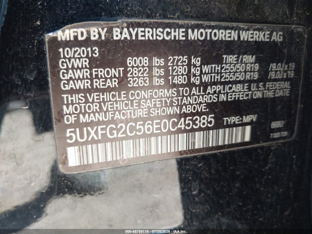 45759118 :رقم المزاد ، 5UXFG2C56E0C45385 vin ، 2014 Bmw X6 Xdrive35i مزاد بيع