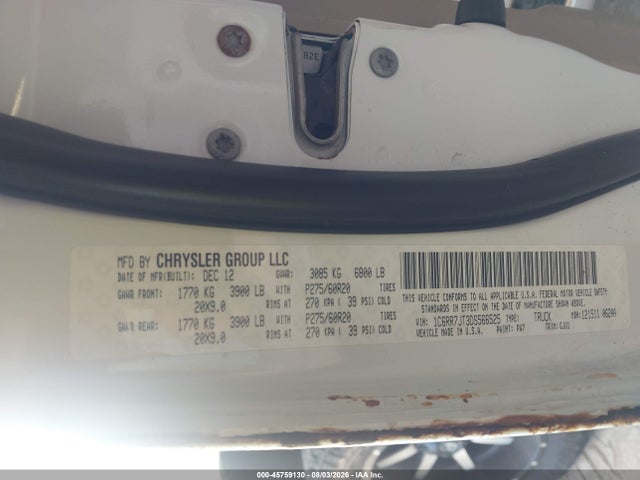 45759130 :رقم المزاد ، 1C6RR7JT3DS566525 vin ، 2013 Ram 1500 Laramie مزاد بيع