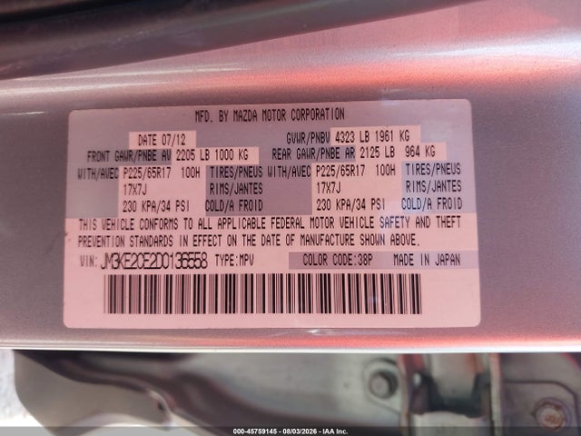 45759145 :رقم المزاد ، JM3KE2CE2D0136558 vin ، 2013 Mazda Cx-5 Touring مزاد بيع