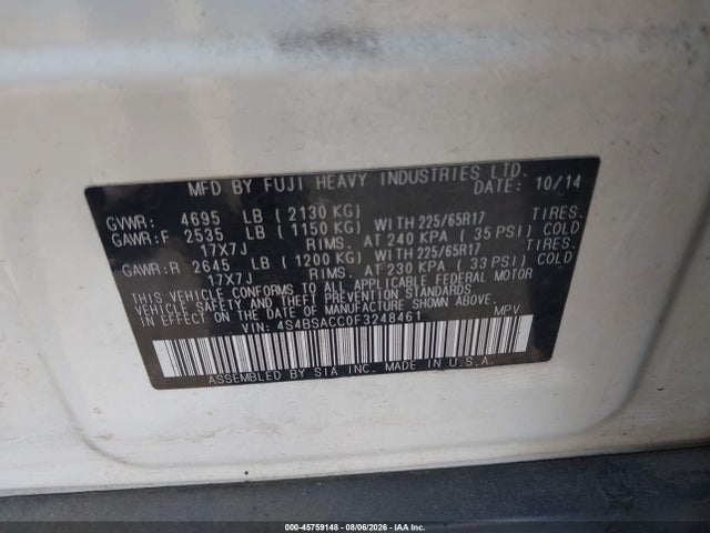 45759148 :رقم المزاد ، 4S4BSACC0F3248461 vin ، 2015 Subaru Outback 2.5i Premium مزاد بيع