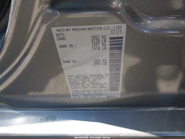 Продажа на аукционе авто 2024 Nissan Altima S Fwd, vin: 1N4BL4BV6RN363411, номер лота: 45759150
