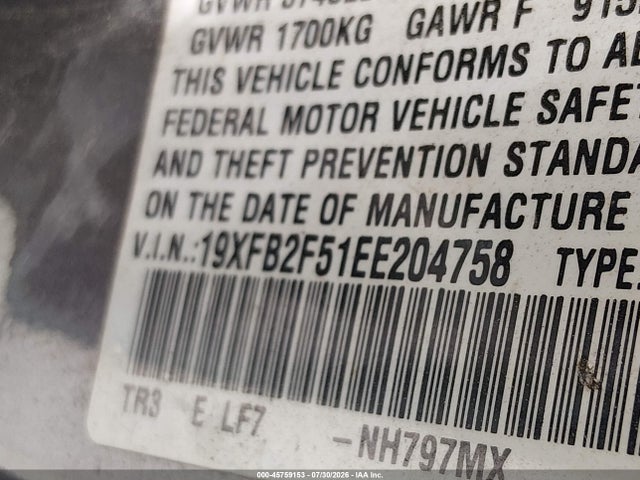 Honda Civic Lx 2014 19XFB2F51EE204758 Image 9