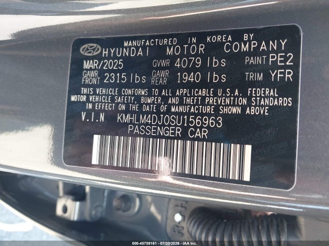 2025 Hyundai Elantra Hybrid Blue მანქანა იყიდება აუქციონზე, vin: KMHLM4DJ0SU156963, აუქციონის ნომერი: 45759161