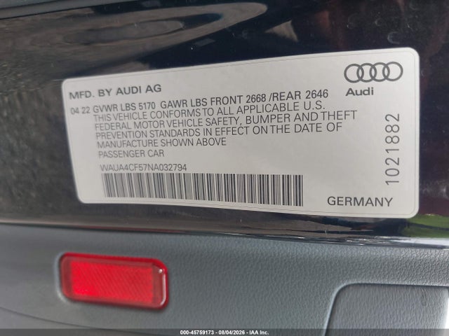 Продаж на аукціоні авто 2022 Audi S5 Sportback Premium Tfsi Quattro Tiptronic, vin: WAUA4CF57NA032794, номер лоту: 45759173