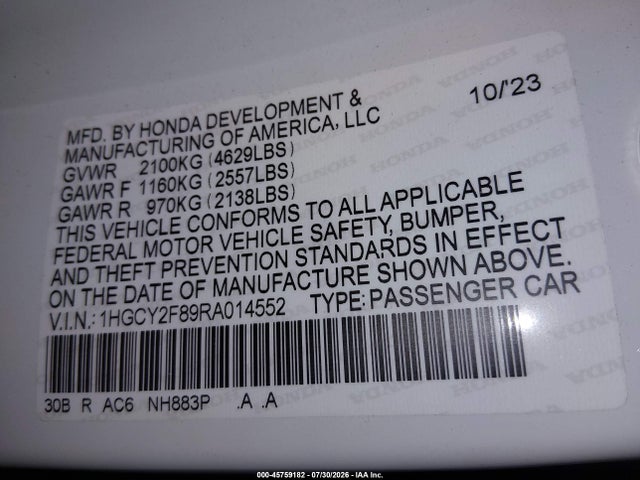 1HGCY2F89RA014552 Honda Accord Hybrid Touring