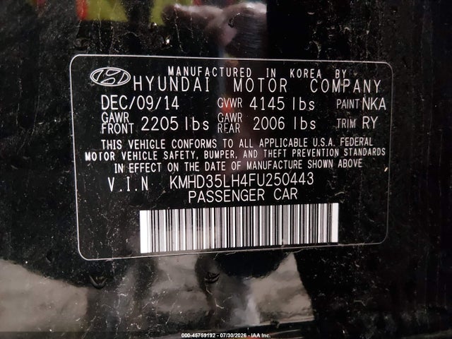 KMHD35LH4FU250443 Hyundai ELANTRA GT