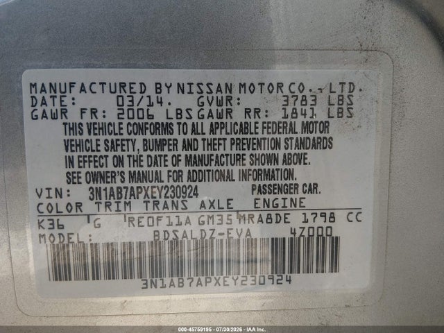 Nissan SENTRA SV 2014 3N1AB7APXEY230924 Image 9