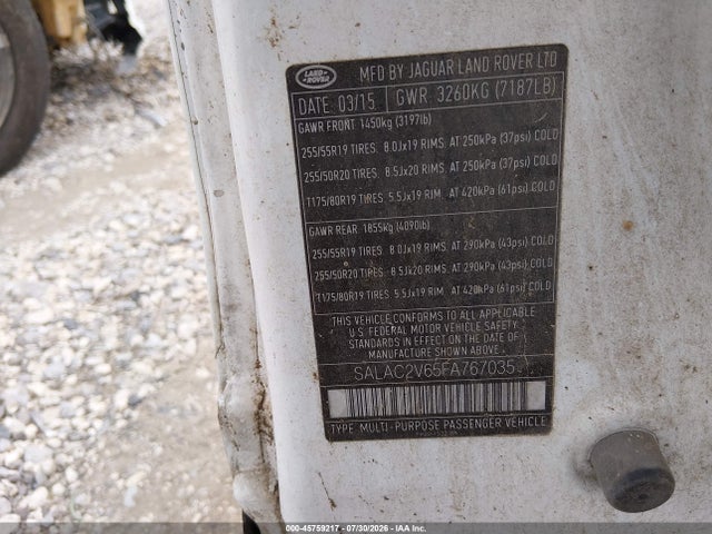 45759217 :رقم المزاد ، SALAC2V65FA767035 vin ، 2015 Land Rover Lr4 مزاد بيع