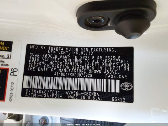 Продажа на аукционе авто 2013 Toyota Camry Hybrid Le, vin: 4T1BD1FK5DU075928, номер лота: 45759219