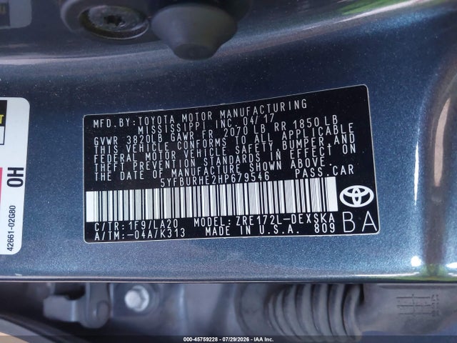 Toyota Corolla Xse 2017 5YFBURHE2HP679546 Image 9