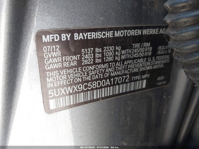 45759255 :رقم المزاد ، 5UXWX9C58D0A17072 vin ، 2013 Bmw X3 Xdrive28i مزاد بيع