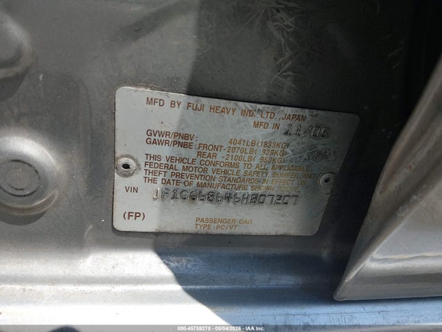 Продаж на аукціоні авто 2006 Subaru Impreza Outback Sport, vin: JF1GG68646H807207, номер лоту: 45759270