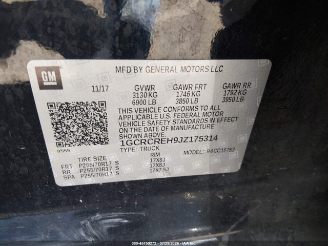 1GCRCREH9JZ175314 Chevrolet Silverado 1500 1lt