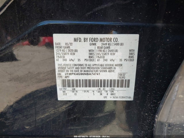 Aukcja sprzedaży 2022 Ford Edge Se, vin: 2FMPK4G96NBA74741, numer aukcji: 45759279