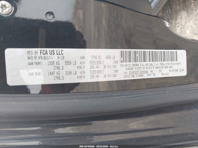 Aukcja sprzedaży 2018 Dodge Grand Caravan Gt, vin: 2C4RDGEG7JR283806, numer aukcji: 45759296