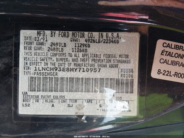 Продажа на аукционе авто 1991 Lincoln Mark Vii Lsc, vin: 1LNCM93E8MY710957, номер лота: 45759315