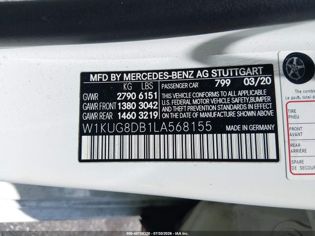 Auction sale of the 2020 Mercedes-benz S 560, vin: W1KUG8DB1LA568155, lot number: 45759320