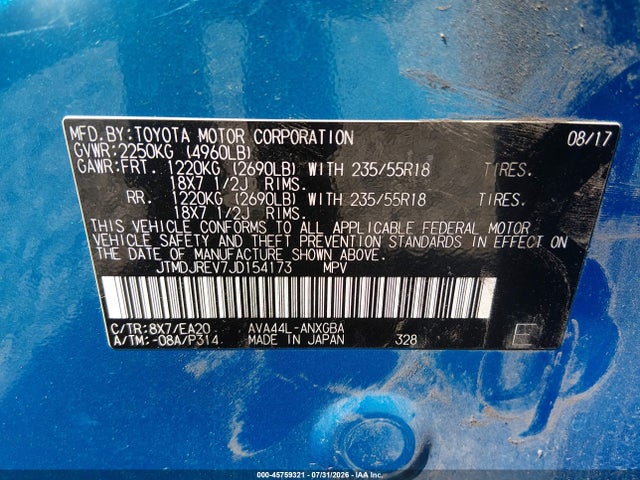 JTMDJREV7JD154173 Toyota Rav4 Hybrid Limited
