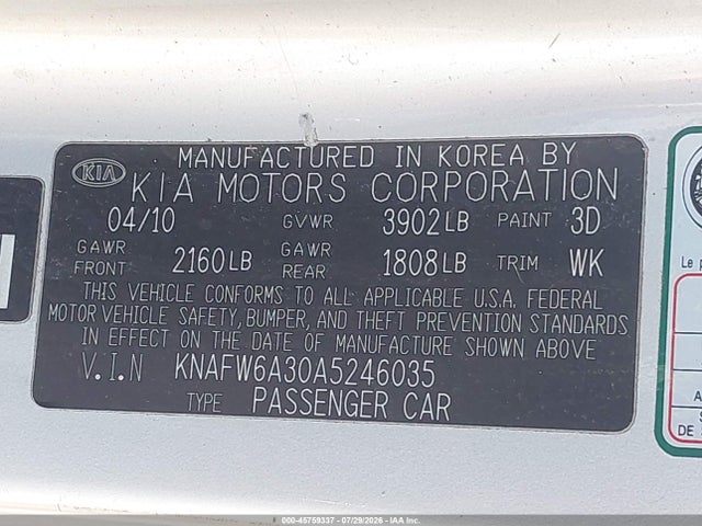 Продажа на аукционе авто 2010 Kia Forte Koup Sx, vin: KNAFW6A30A5246035, номер лота: 45759337