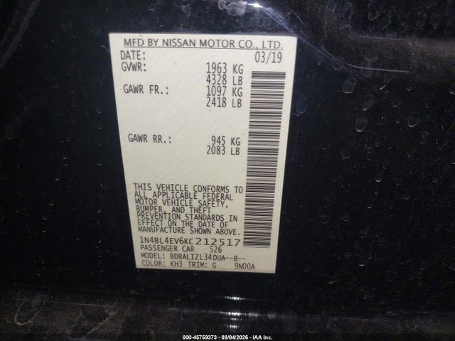 Nissan Altima 2.5 Sl 2019 1N4BL4EV6KC212517 Image 9