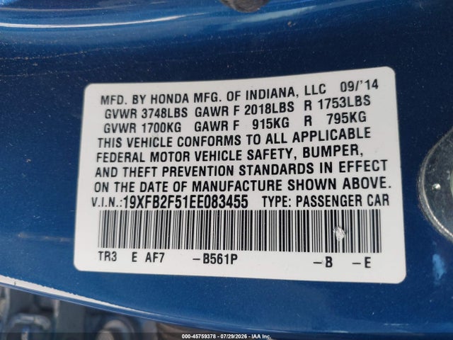 Honda Civic Lx 2014 19XFB2F51EE083455 Image 9